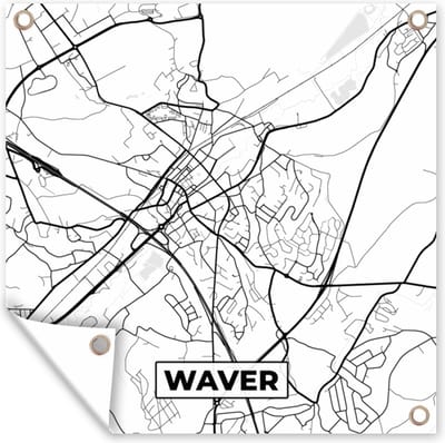 Tuin poster Stadskaart – Zwart Wit - Kaart – Waver – België – Plattegrond - 200x200 cm - Tuindoek