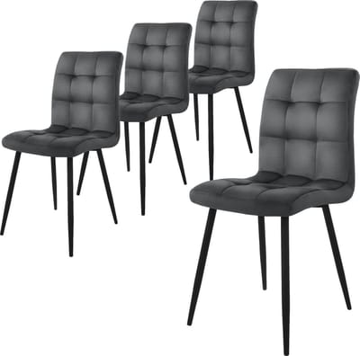 Eetkamerstoel set van 4 vierkant gewatteerd met rugleuning antraciet Keukenstoel met microvezel fluwelen bekleding ML design