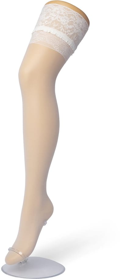 Bonnie Doon Dames Curvy Hold Up maat 44/48 (S/M) Off White - Grote Maten - Brede Siliconen Band - Curvy Lace Hold Up - Zakt niet af - Plus Size - Panty zonder Broekje - Siliconenrand - Blijven Perfect Plakken - Panty Kousen - Ivory - BP201706.250