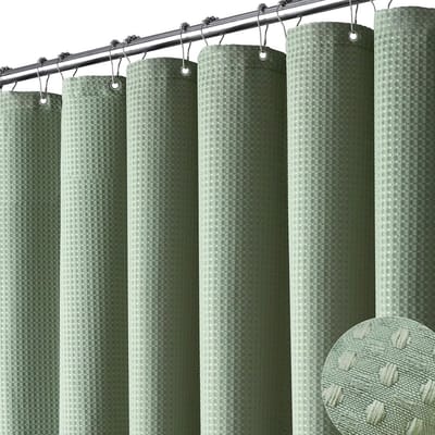 Wafelweefsel Douchegordijn 137 cm | Luxe Badgordijnset met 10 Haken | Waterafstotend en Duurzaam | Beige/Kaki