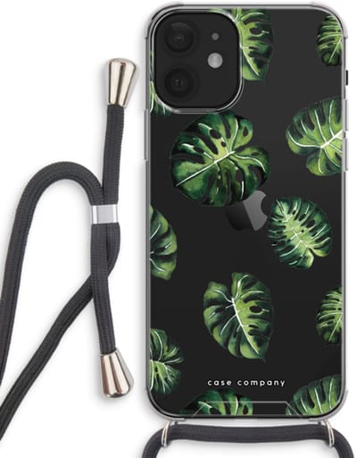 Case Company® - Hoesje met koord geschikt voor iPhone 12 hoesje met Koord - Tropische bladeren - Telefoonhoesje met Zwart Koord - Bescherming aan alle Kanten en Over de Schermrand