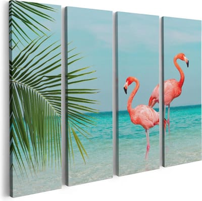 Artaza Canvas Schilderij Vierluik Twee Flamingo's in het Water - 80x60 - Foto Op Canvas - Canvas Print