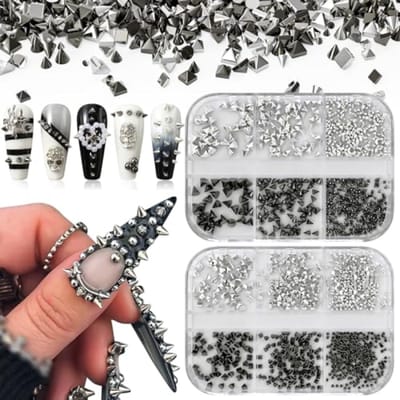Set van 12 gotische nagelspikes, metalen decoraties voor 3D nailart