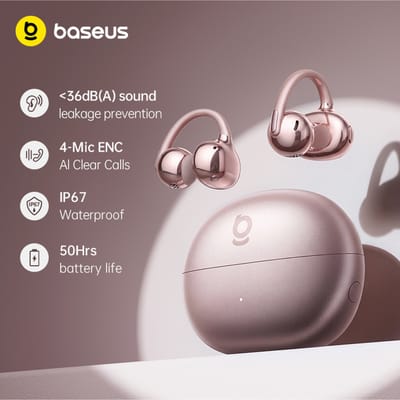 Baseus Bowie MC2 S Open Ear Clip Draadloze Oordopjes Bluetooth 6.0 Comfort Clip-On Sport Oordopjes 4-Mic Heldere Gesprekken Al Translate Rose Gold