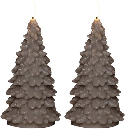 Anna's Collection LED kerstboom kaars - 2x - taupe - 20 cm - kerstkaars - kerstdiner kaarsen