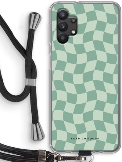 Case Company® - Hoesje met koord geschikt voor Samsung Galaxy A32 5G hoesje met Koord - Grid Groen - Telefoonhoesje met Zwart Koord - Bescherming aan alle Kanten en Over de Schermrand