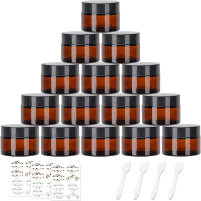 NTHProducts - 15 pcs 30ml amber round glass jars - Lege cosmetische containers - Perfect voor opslag - Kleur: amber - Geschikt voor beautyproducten - I...
