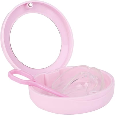Tandendoos met spiegel - Opbergdoos kunstgebit - Hygiënisch bewaren - Robuust en reinigbaar - 1 stuk - Roze
