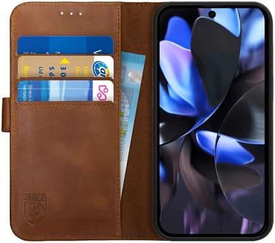 Rosso Deluxe Echt Leer Hoesje Geschikt voor Google Pixel 9 / 9 Pro | Ruimte voor drie pasjes | Portemonnee Book Case | Met Pasjeshouder | Bruin