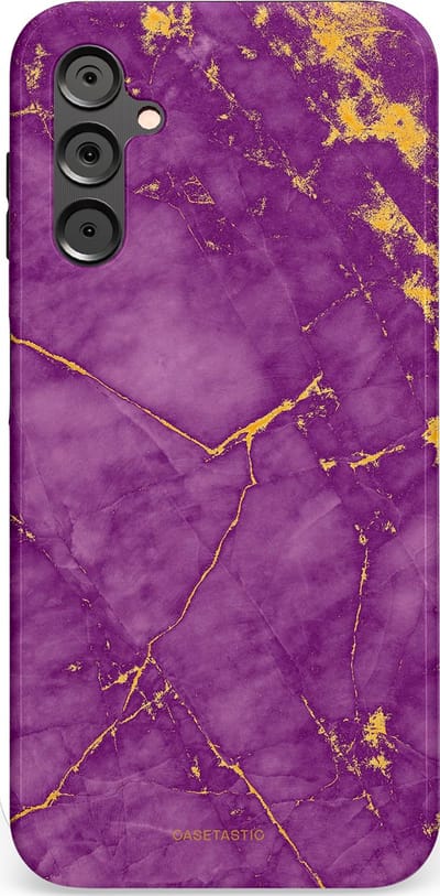 Casetastic hoesje geschikt voor Samsung Galaxy A14 (2023) 5G / Samsung Galaxy A14 (2023) 4G - Dubbellaagse bescherming - Paarse Marmer - Fashion Case - Lavendel Goud