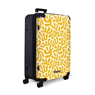 NoBoringSuitcases.com® - Koffer groot - Reiskoffer lichtgewicht - Geel met wit koraal patroon - Rolkoffer met 4 wielen - Grote trolley XL - 98 liter bagage