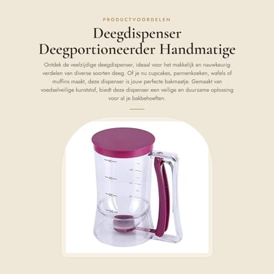 Dailygoods- Deegdispenser 900 ml - Voedselveilige Kunststof - Handbediend - Ideaal voor Cupcakes/Wafels - Comfortabel Gieten - Duidelijke Kalibratie - Deegportioneerder