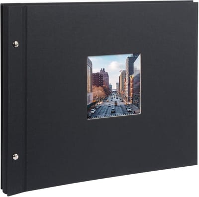 Schroefalbum met Uitsnijding - Fotoalbum Linnen - Herinneringen Vastleggen - Inclusief Tussenbladen - 39 x 31 cm - Zwart