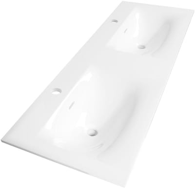 Brauer Glacier Wastafel - 120 cm - met 2 Spoelbakken en 2 Kraangaten - Fine Stone Hoogglans Wit