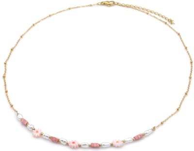 Damesketting – RVS – Bloemen Design – Goudkleurig – 40-45cm