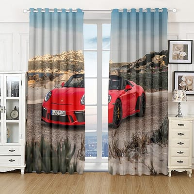 Rideau imprimé 2 panneaux Voiture de Sport Course Automobile Bordeaux Noir Grande Taille adapté Chambre d'Enfant Salon Fenêtre du Sol au Plafond (W50H130cm)-2pcs&Grommet Top