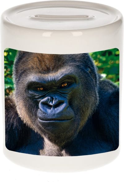 Dieren stoere gorilla foto spaarpot 9 cm jongens en meisjes - Cadeau spaarpotten stoere gorilla gorilla apen liefhebber