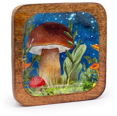 Ancient Wisdom - Decoratieve schaal - Grote vierkante sieradenbak 15x15x2,5 cm - Paddenstoeldesign - Wierookhouder - Sieradenopberger - Decoratie - Handgemaakt - Interieuraccessoire