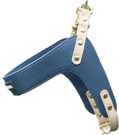 Cavlicious® hondentuigje veganleder - medium hond - harnas hond - blauw - S