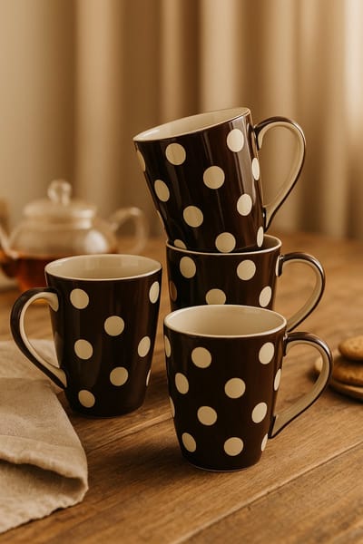 mokken set van 4 - Mok - kopjes & mokken - Kopjes set - Tropical Dots bruin - Handgeschilderd - Keramiek - 4 stuks