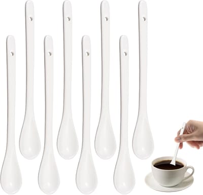 8 Stuks Keramische Koffielepels en Lepels - 16.5 x 2.5 cm - Witte Eilepel - Porseleinen Lepel - Voor Koffie - Desserts
