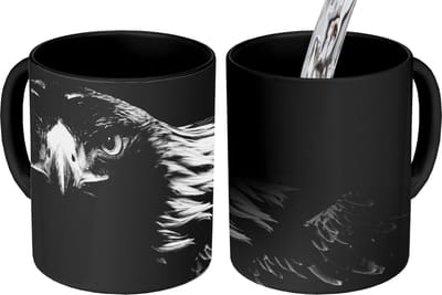 Magische Mok - Foto op Warmte Mokken - Koffiemok - Buizerd - Vogel - Dieren - Zwart - Wit - Magic Mok - Beker - 350 ML - Theemok