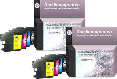 Huismerk Brother LC-980 / LC-1100 inkt cartridges 2 x 4 Kleuren Multipack (170 ml)