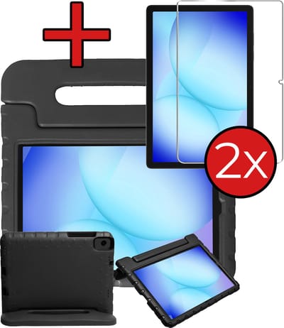 Hoesje - Geschikt voor Samsung Galaxy Tab A11 Plus / A9 Plus - Met 2x Screenprotector - Kinderhoes - Shockproof Bumper - Kidsproof Case - Tablethoes - Kinder Hoes Cover - Zwart