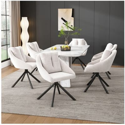 Moderne eetkamerstoelen - MUVOE - Contemporain model - Beige fluwelen bekleding - Metalen frame - Set van 6 beige