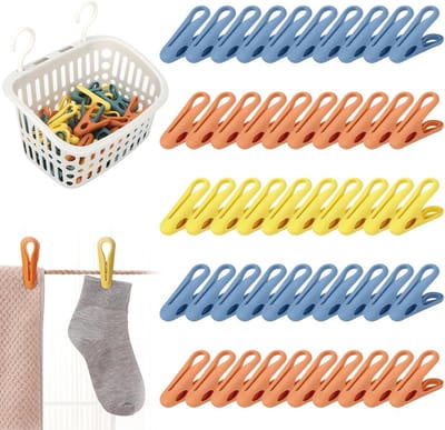 50 stuks kleurrijke wasknijpers met mand - antislip, zonder afdruk, ideaal voor kledingdroging