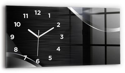 Wallfluent Wandklok - Zwarte en zilveren lijnen Decoratieve Wandklok - 60 cm x 30 cm - Zwart Wandklok - Witte Handen - Wandklok Met Cijfers - Kinder Wandklok Glas - Glazen Klok Rechthoekige - Minimalistisch Wandklok - Decoratieve Wandklok