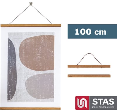 STAS Posterhanger 100 cm - Hout - Teak - Magnetisch poster ophangsysteem - Posterlijst - Posterklem - Posterhouder