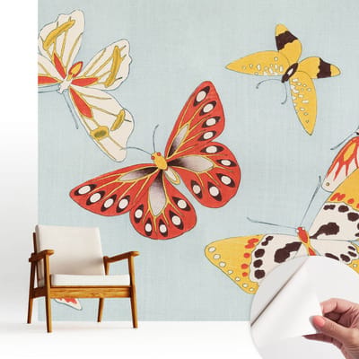 Wallfluent Zelfklevend Behang - Artistieke vlinders Stickerbehang op rol - 250x250 cm - Blauw Zelfklevend Behang - Peel-and-stick techniek - Voor de slaapkamer, woonkamer en hal Zelfklevend Behang