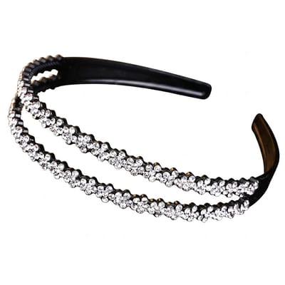 Zwarte dubbele haarband dames – metalen haarband met strass steentjes – glinsterende haar accessoire – feestelijke en elegante look