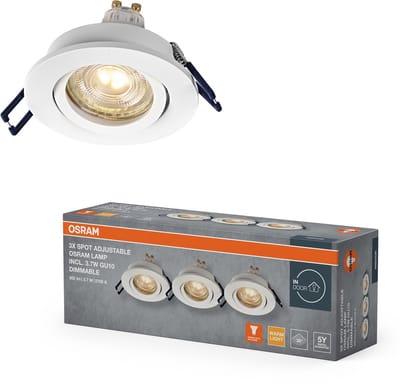 OSRAM Spot Set LED inbouwspot DIM Flexibel 3,7W Wit, 2700K Warm Wit, Aluminium, Dimbaar Klikmontage, Set van 3