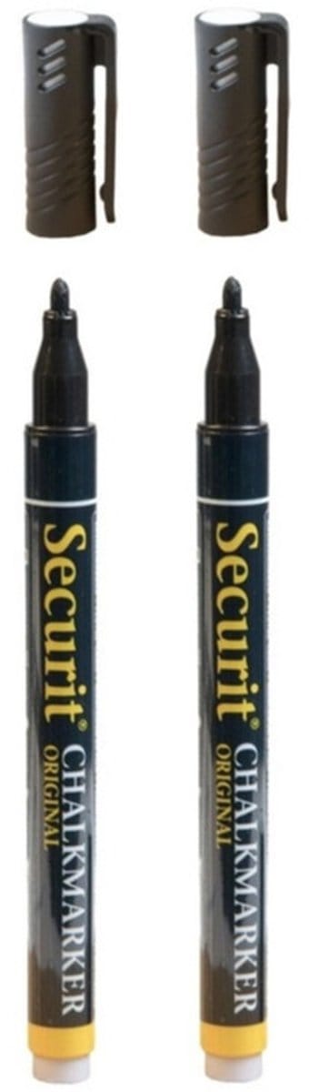 3x securit krijtbord stift - zwart - ronde punt - 1-2 mm - voor borden glas en keramiek
