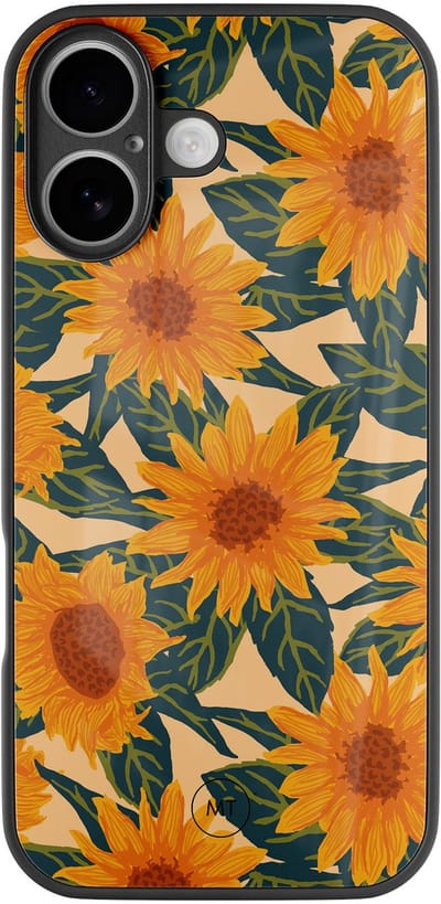 Hoesje geschikt voor iPhone 16 - Zonnebloemen - Luxe Hard Case - Natuur - Oranje - Mooie Telefoonhoesjes