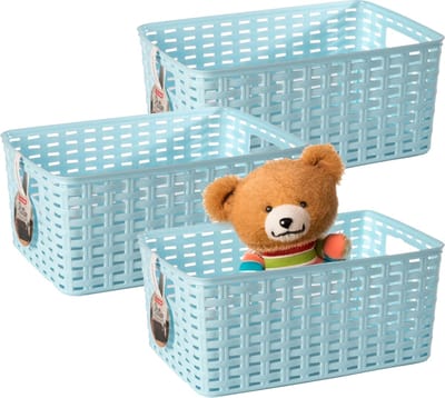 Plasticforte Opbergmand - 3x - Kastmand - rotan kunststof - ijsblauw - 10 Liter - 22 x 33 x 16 cm
