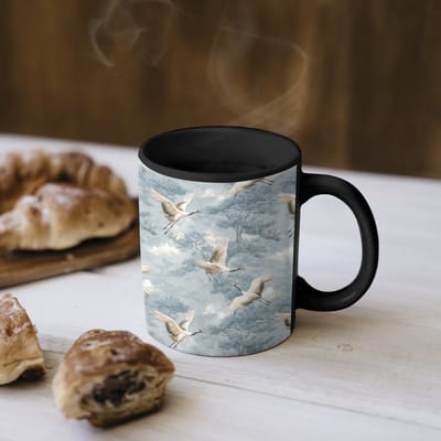Magische Mok - Foto op Warmte Mokken - Koffiemok - Wolken - Kraanvogels - Blauw - Magic Mok - Beker - 350 ML - Theemok