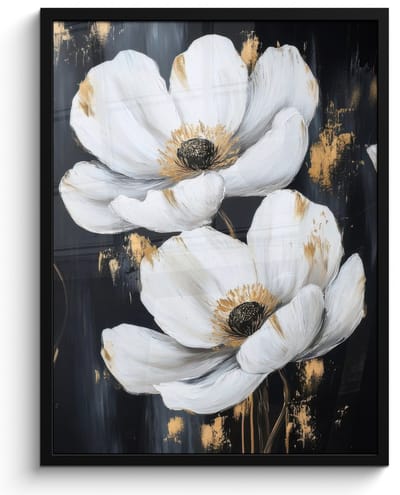 Poster in lijst - Fotolijst 50x70 cm - Posters - Bloemen - Wit - Abstract - Posterlijst zwart - Decoratie - Wanddecoratie woonkamer - Muurdecoratie slaapkamer
