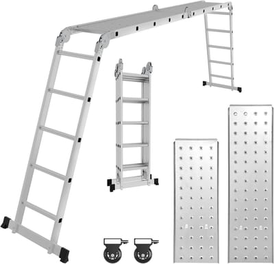 Multifunctionele Aluminium Steigerladder 5.8m 7-in-1 Inclusief Werkplatform en Wielen