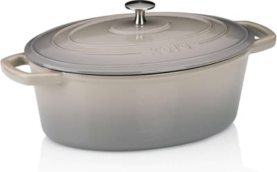 Braadpan, 4.0 L, met Deksel, Gietijzer, Ovaal, Licht Grijs, 29 x 23 cm, PFAS/PTFE vrij - Kela | Calido