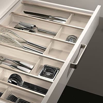Bestekbak 900 mm voor la met translucente kunststof en aluminium