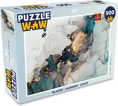 Puzzel Marmer print - Goud - Blauw - Legpuzzel - Puzzel 500 stukjes