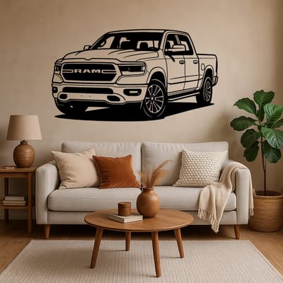 Houten Wanddecoratie Dodge RAM – 75 cm Pickup Muurdecoratie – Zwart Lasergesneden Design – Stoere Auto Decoratie voor Garage, Mancave en Woonkamer – Cadeau voor Autoliefhebber & Truck Fans