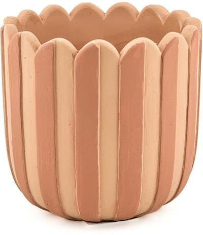 HomeBound by KY | Aardewerk bloempot striped orange | oranje gestreepte vaas/pot
