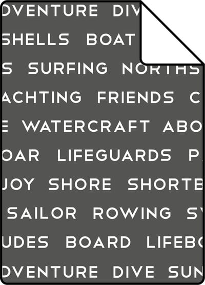 Proefstaal ESTAhome behang maritieme strandteksten donkergrijs - 26.5 x 21 cm - 138962-S