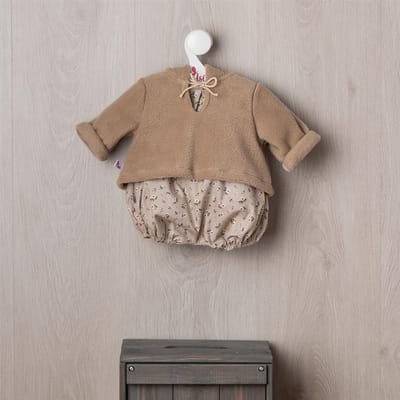 Asi poppenkleding - Bodysuit met kersenprint en jasje - poppenoutfit.