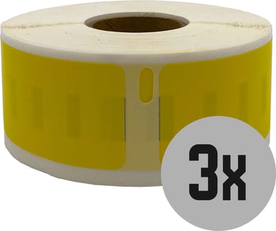 DULA Dymo kompatible Etiketten, S0722520 11352, 25 x 54 mm, Gelb, Permanent, 3 Rollen, 500 Etiketten pro Rolle