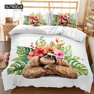 Luiaard Dekbedovertrek Set Cartoon Ruimte Luiaard Beddengoed Set Luiaard Dier Dekbedovertrek Dubbel Queen King Size Polyester Dekbedovertrek EU single(135x200cm)